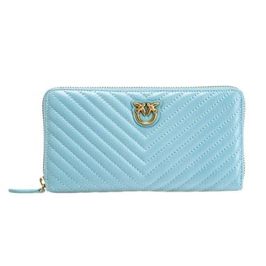 Pinko Damen Ryder Zip Around Sheep Nappa C Reisezubehör-Brieftasche, E52q_hellblau Mare-Antique Gold im Sale
